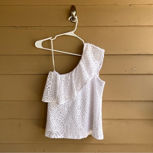 Lilly Pulitzer Matteo One Shoulder Top SZ S Sea Urchin Terry Lace - Picture 2 of 9
